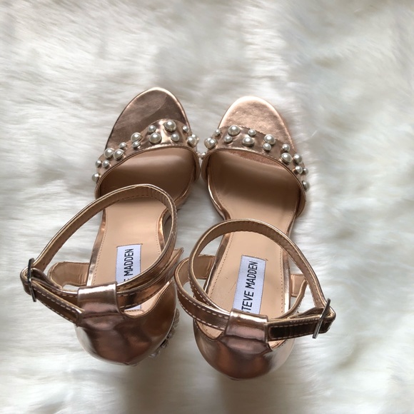 NWOT STEVE MADDEN Madiera Rose Gold Block Heels 10 - Picture 4 of 8